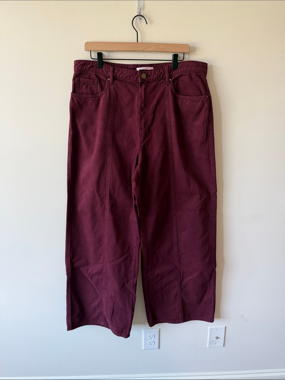 LOFT Five Pocket Seamed Wide Leg Pants in Smoked Garnet